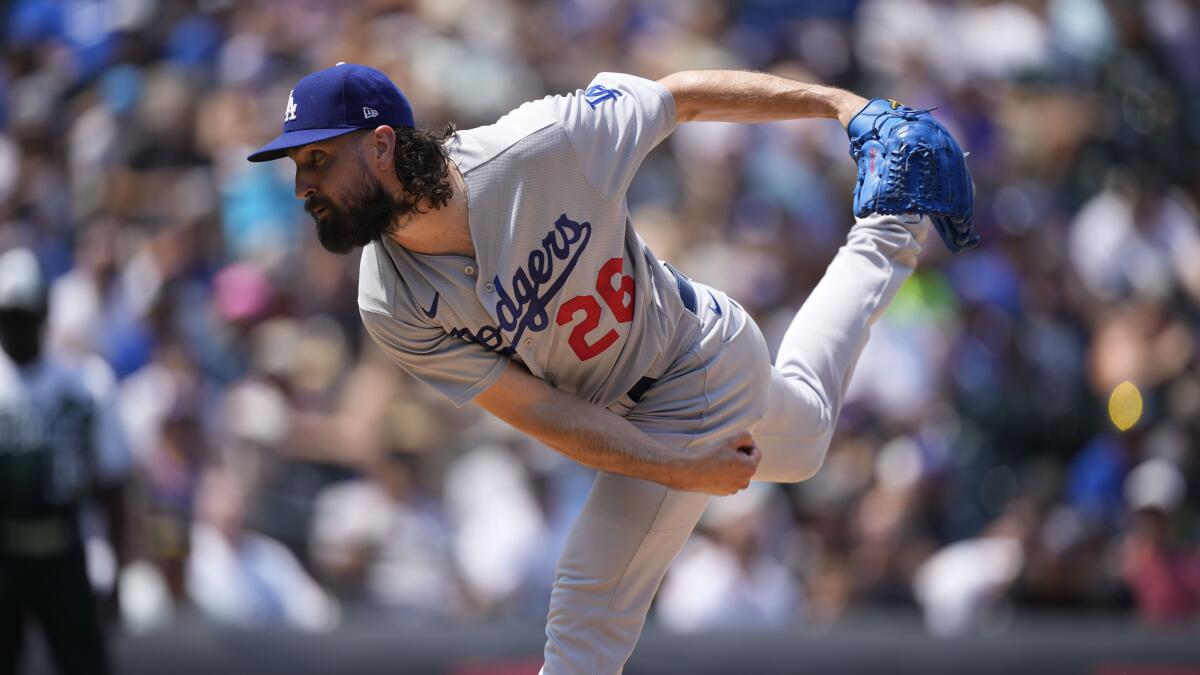 Tony Gonsolin is still batting a forearm strain. (AP Photo/David Zalubowski)