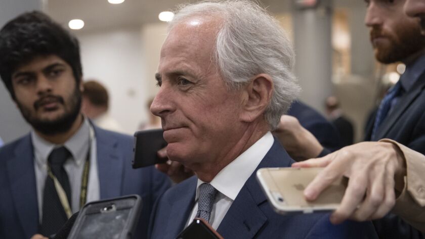 Senate Foreign Relations Committee Chairman Bob Corker, shown in June, says the comments President Trump made beside Russian leader Vladimir Putin were “deeply disappointing” and made the U.S. look like a “pushover.”