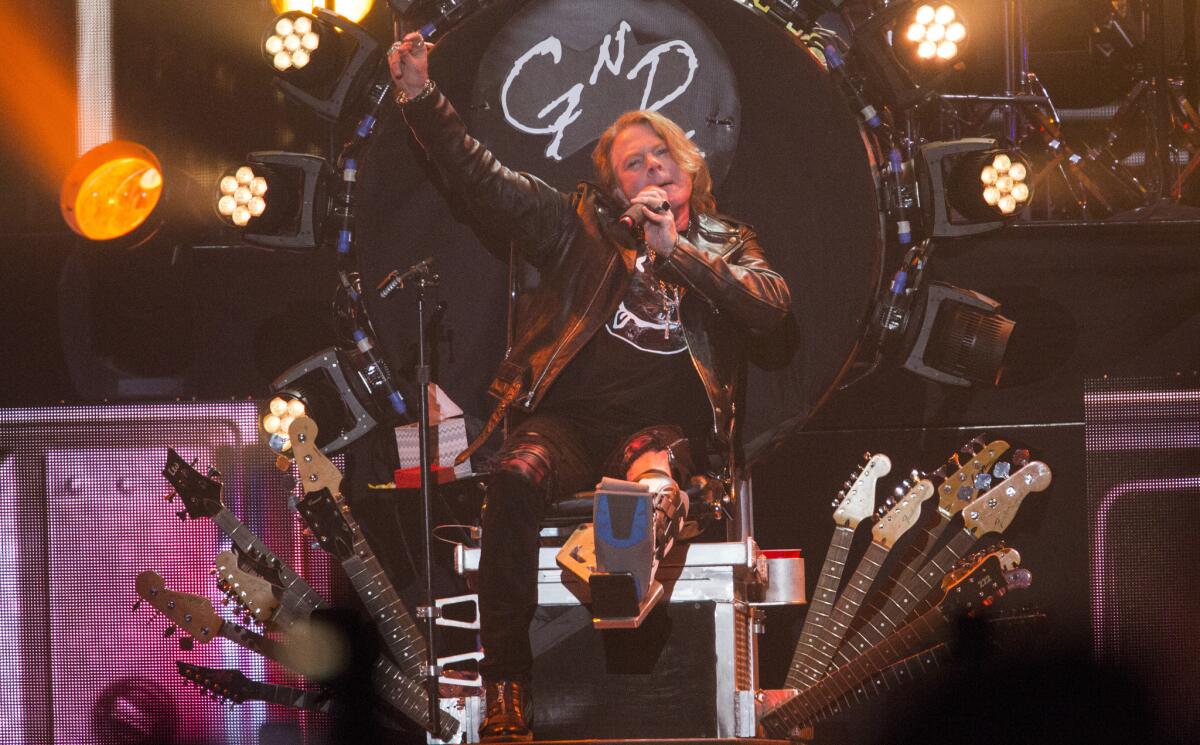 Axl Rose on Dave Grohl's throne at the Coachella Valley Music and Arts Festival on April 16.