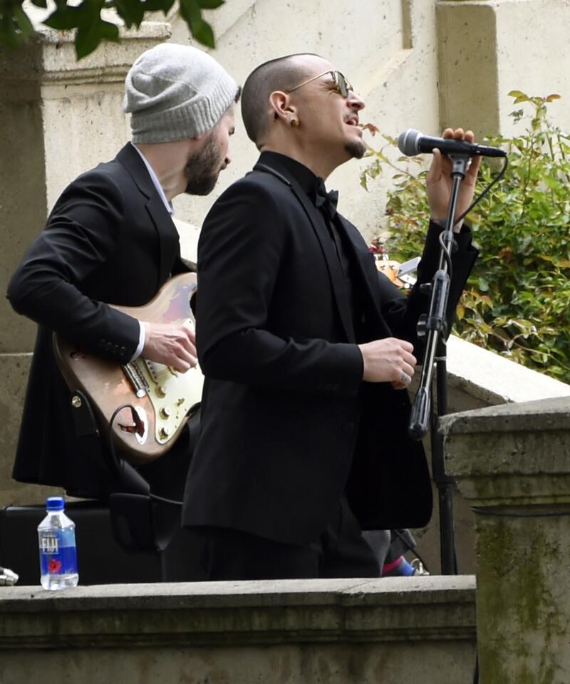 Chester Bennington of Linkin Park performs "Hallelujah" at singer Chris Cornell's memorial service i