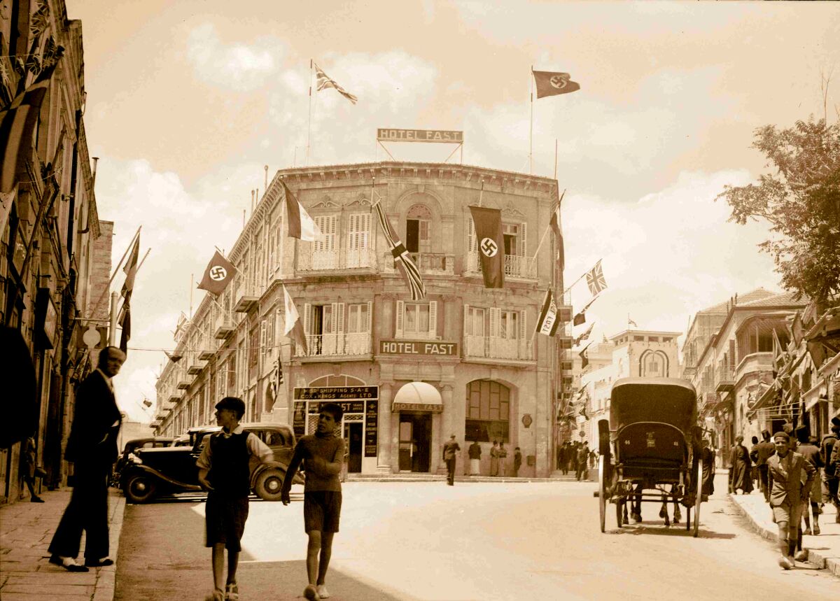 An old photo of a hotel in Israel