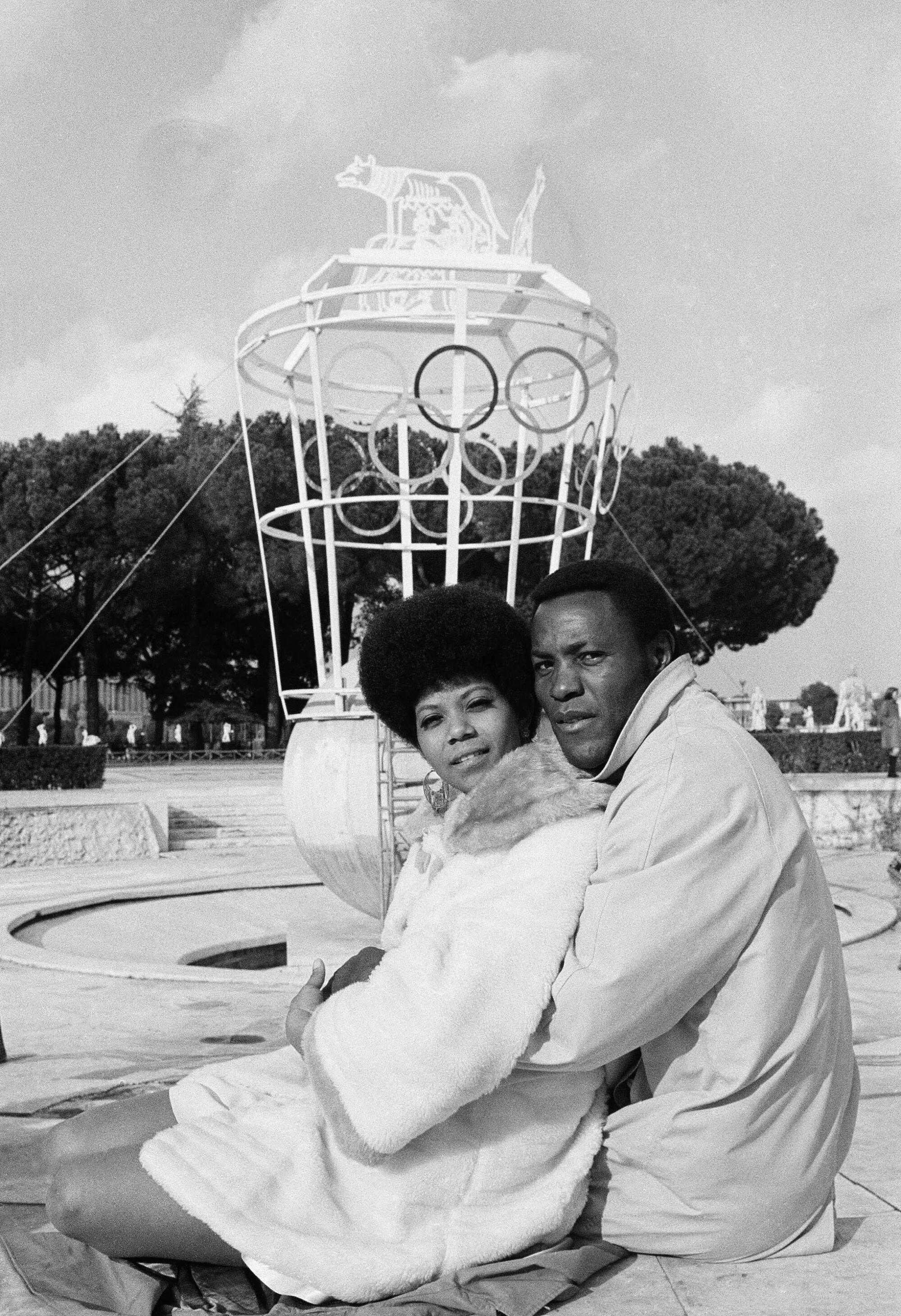 Wilma Rudolph and Rafer Johnson on the set of "The Games" at Rome's Olympic Stadium on March 24, 1969.