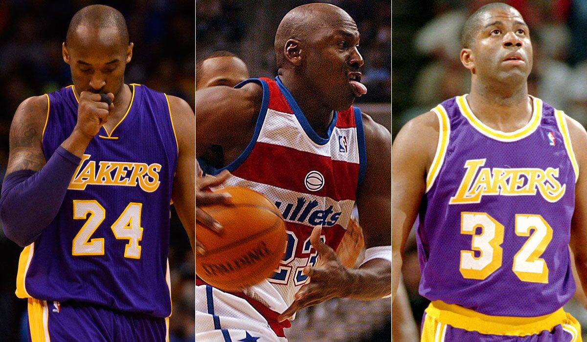 Three all-time greats at the end of their careers -- Kobe Bryant in 2016, left, Michael Jordan in 2003 and Magic Johnson in 1996.