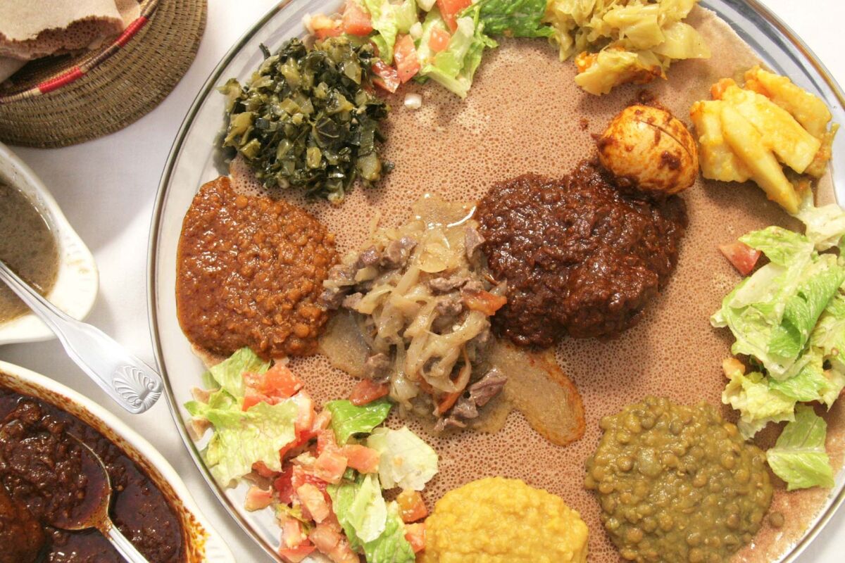 The veggie combo with doro wot and nech tibs at Lalibela Ethiopian restaurant.
