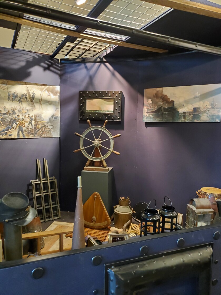 The in-development Civil War ship booth is part of the "Permission to Come Aboard" exhibition.