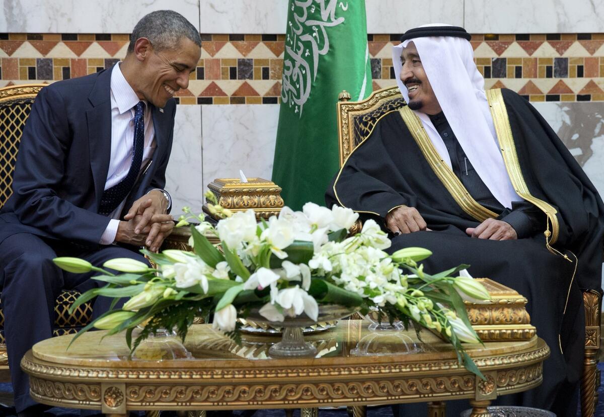 President Obama meets Saudi Arabian King Salman bin Abdul Aziz in Riyadh on Jan. 27.
