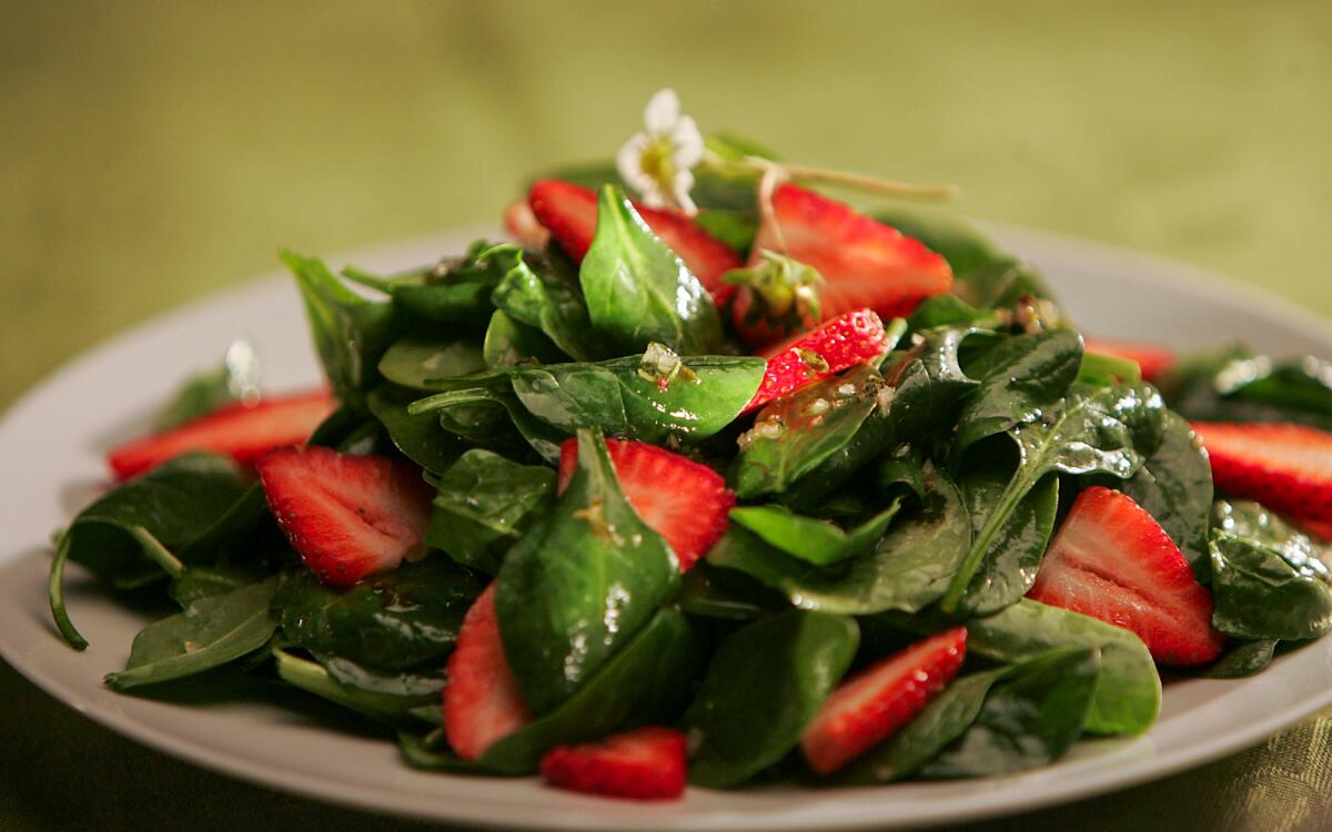 Kitchen Gardener spinach and strawberry salad with thyme infused vinaigrette