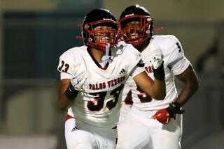 Palos Verdes tight end/defensive end Douglas Stewart is fired up during win over Carson.
