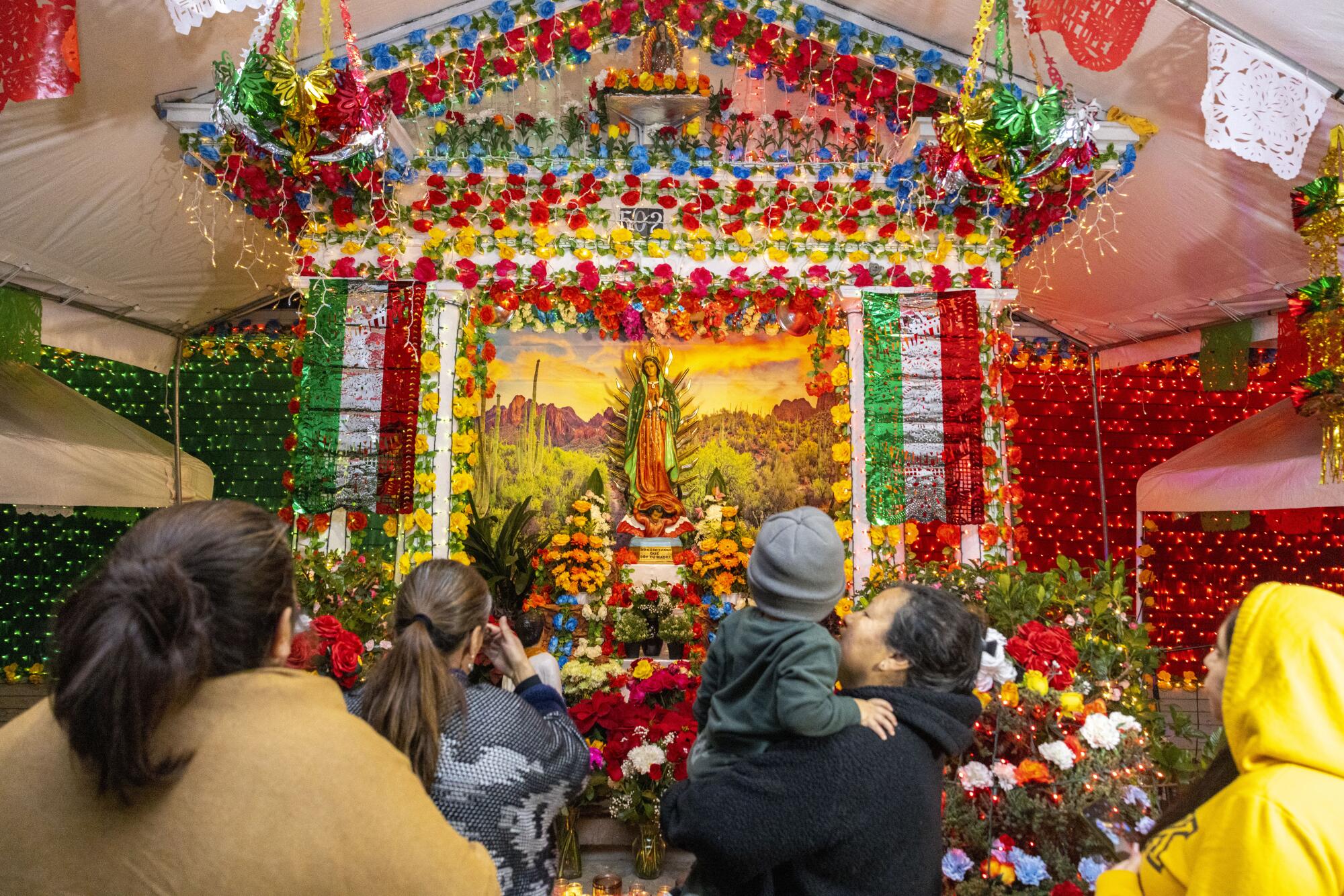 A shrine in honor of the Virgen de Guadalupe at a home in Santa Ana.