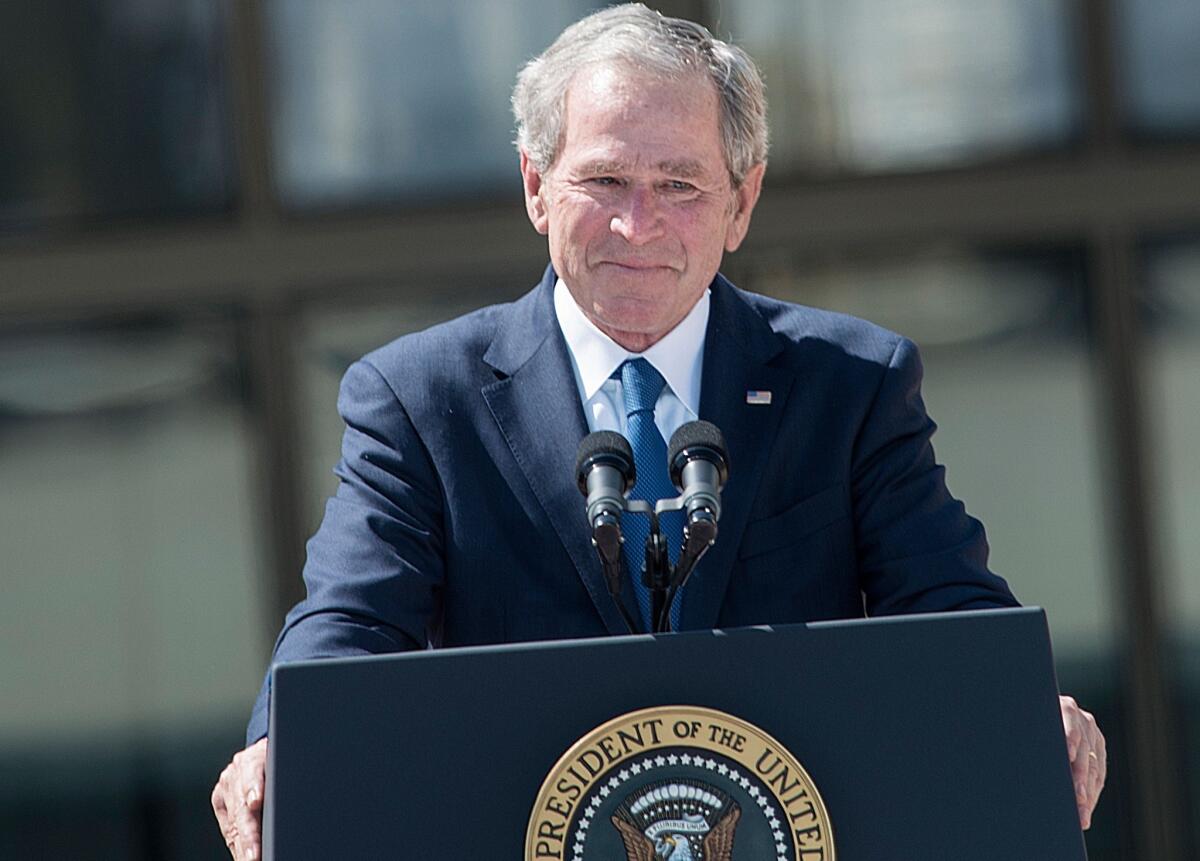 Former President George W. Bush speaks during a dedication ceremony at the George W. Bush Library and Museum in Dallas.