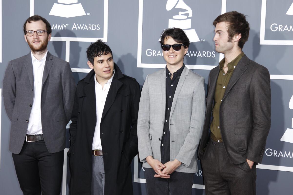 Vampire Weekend — with Chris Baio, from left, Rostam Batmanglij, Ezra Koenig and Chris Tomson — at the Grammy Awards in 2011.