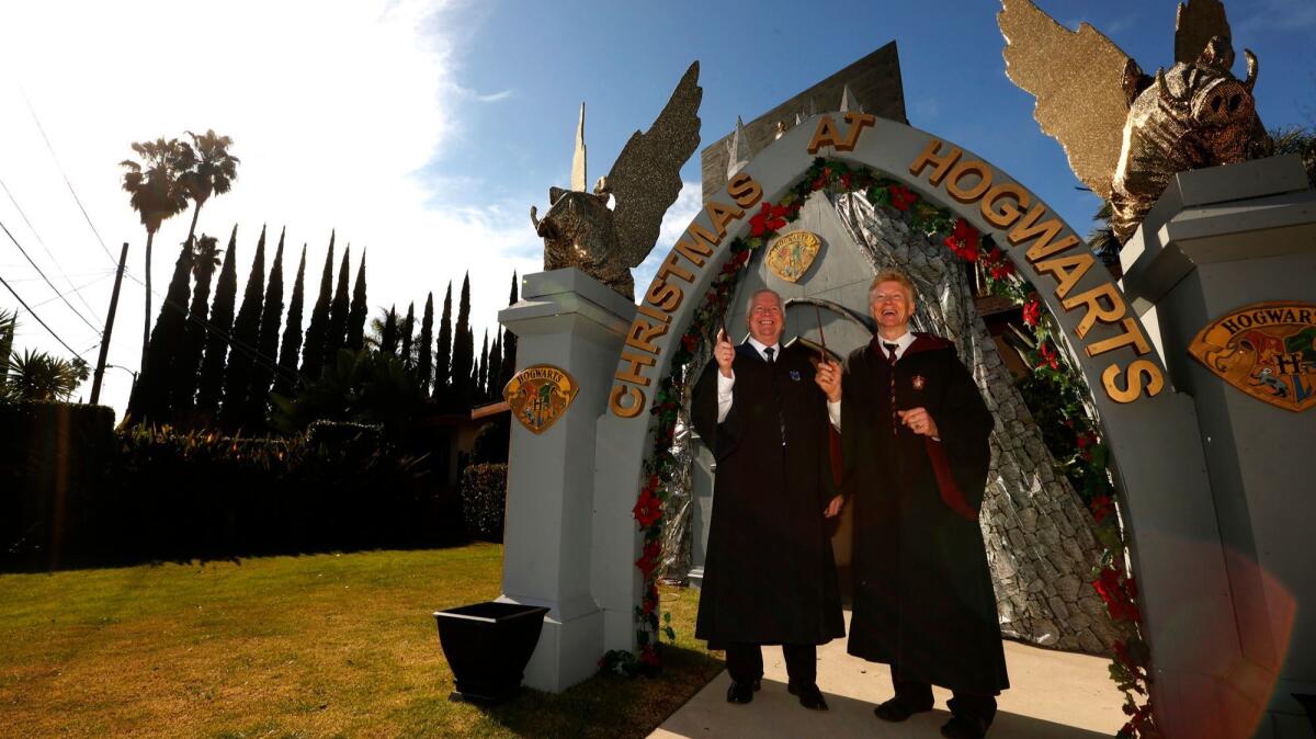 For 17 years, Sikoki Layton, right, and husband Richard Gonzales have put their own unique stamp on the holidays. This year's theme: Christmas at Hogwarts.