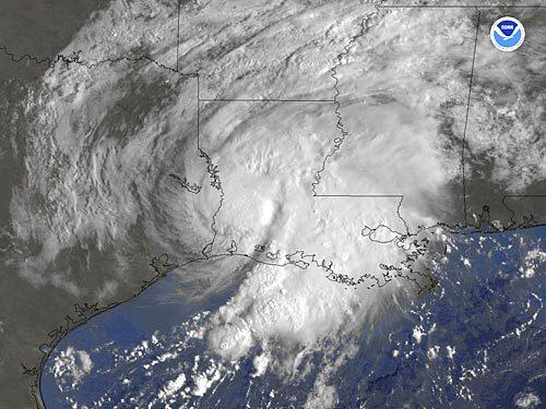 A satellite view of Humberto shows it over Louisiana at 8:45 a.m. Central time.