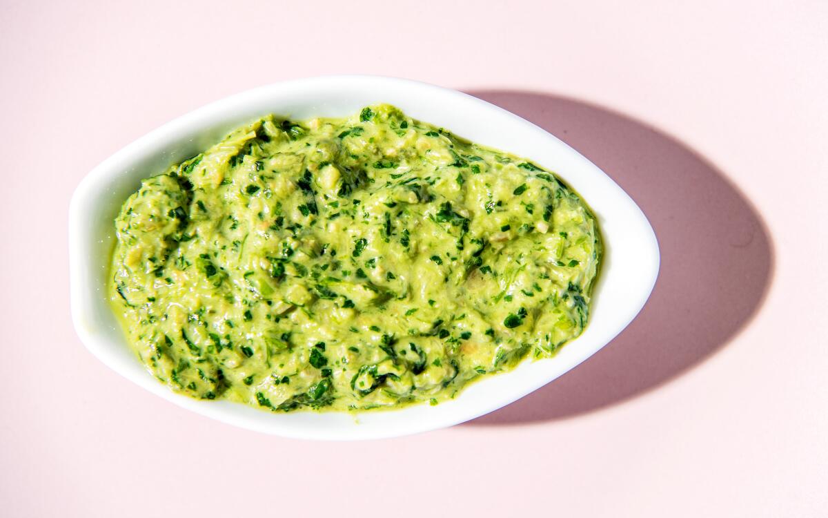 Preserved lemon cilantro-scallion paste from Jessica Wang.