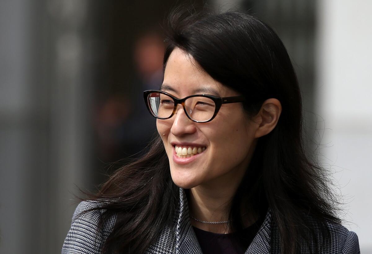 Ellen Pao leaves the California Superior Court Civic Center Courthouse during a lunch break from her trial in March, which ruled in favor of her former employer, Kleiner Perkins Caufield & Byers.