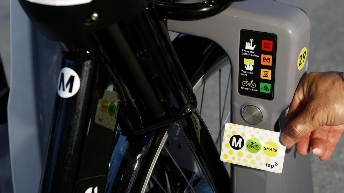 Riders can use their Metro fare cards to unlock a bicycle from the docking stations.