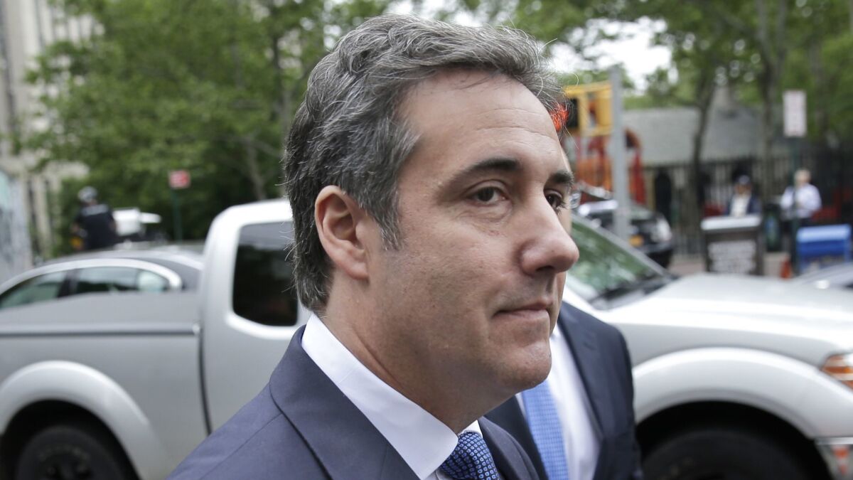 Michael Cohen, Novartis' would-be inside man in the Trump administration, arrives for a court hearing in May.