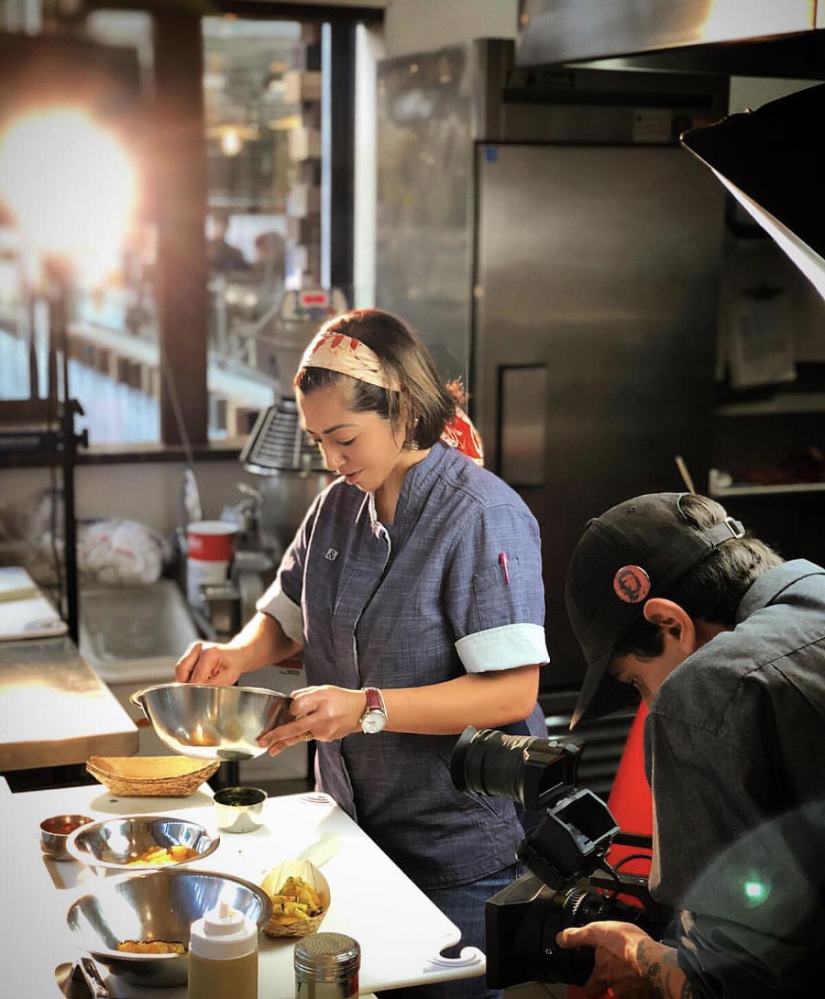 Chef Shachi in action at the Packing House, being filmed for the Food Network's "Chopped."