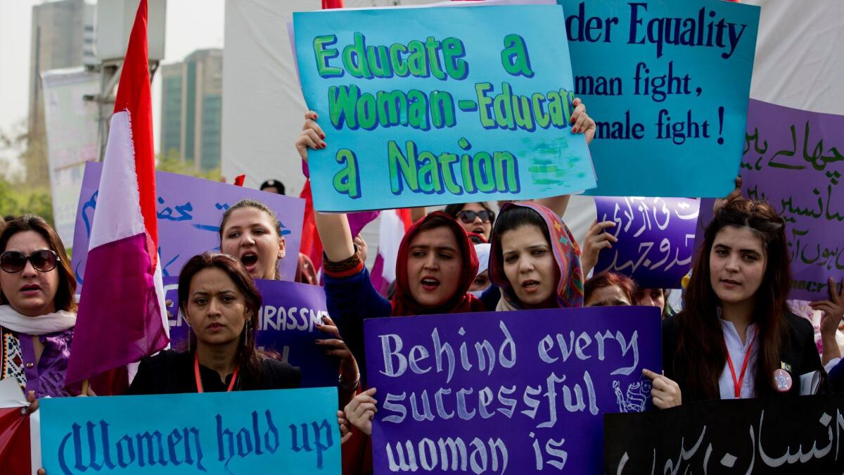 Women rally on Thursday in Islamabad, Pakistan.