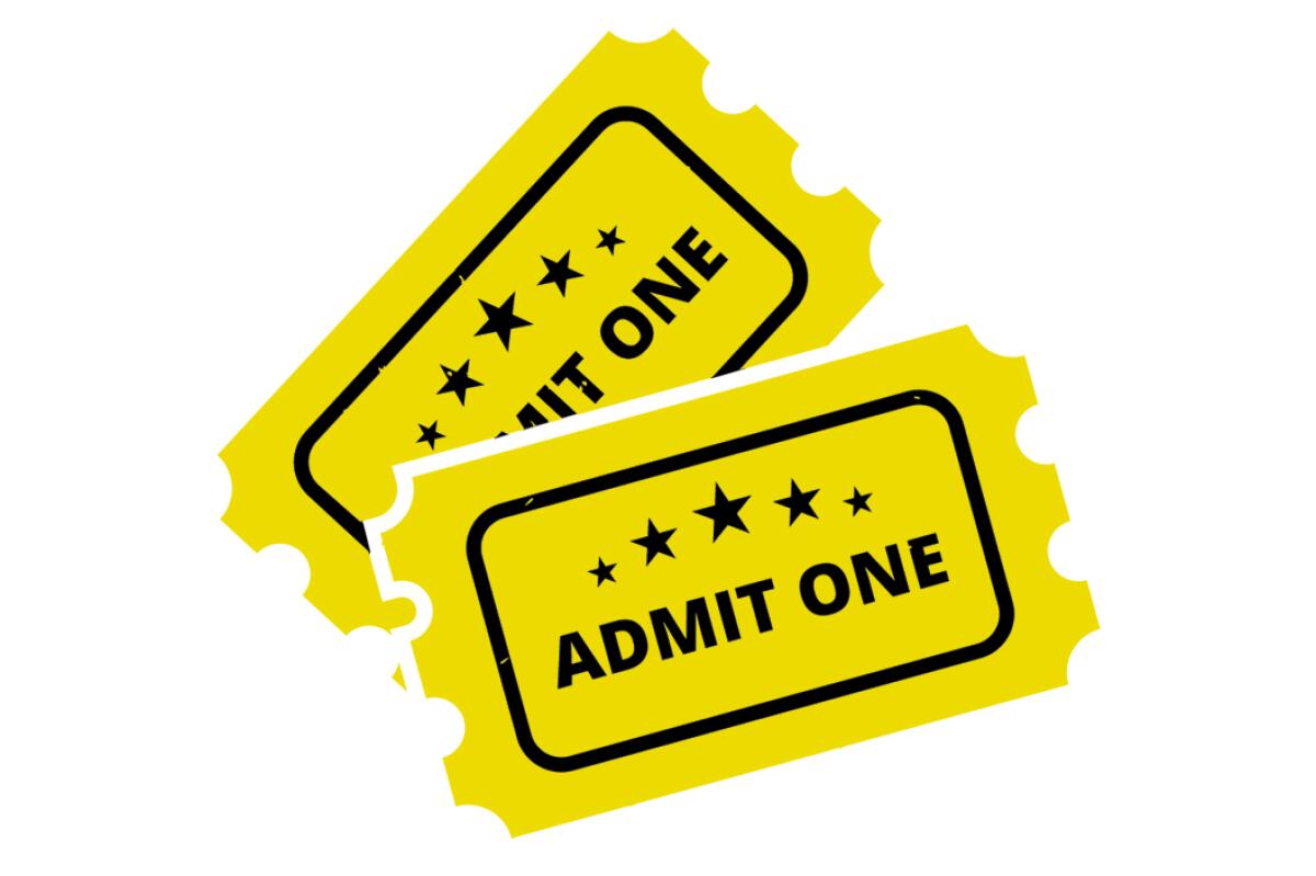 Illustration of two tickets with the words 'Admit one'