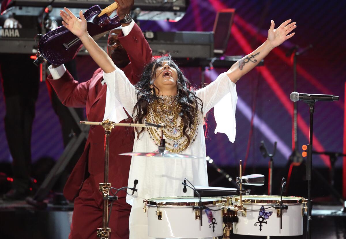 Sheila E. celebrated Prince's music with a rousing mini-set near the end of the BET Awards.