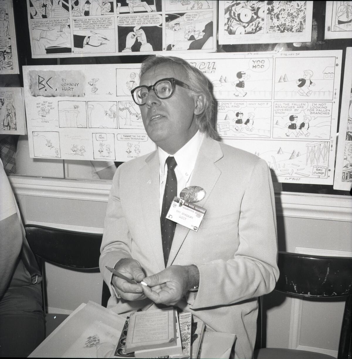 Even author Ray Bradbury bought a few items from the dealers at the San Diego Golden State Comics Convention in the U.S. Grant Hotel on Aug. 1, 1970. "I got a few issues of Mad magazine," he said.