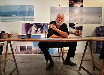 John Baldessari in his Santa Monica studio. Because some images took on different meanings
after Sept. 11, the conceptual artist replaced them in pieces he was working on.