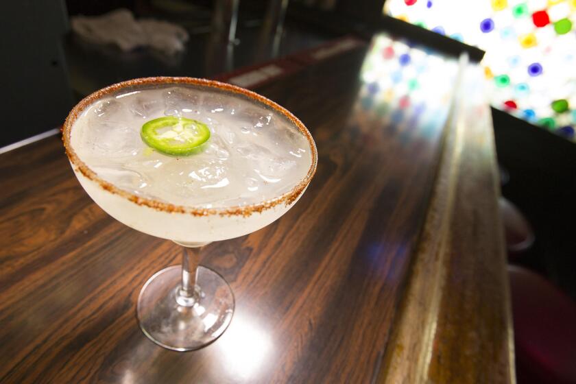 "Vuelve a la Vida" (Return to Life) is a special margarita that El Coyote Cafe is making for Dia de los Muertos. It's made with silver tequila, agave nectar, lime juice and jalape–o slices, served in a chile-lime-salt-rimmed glass.