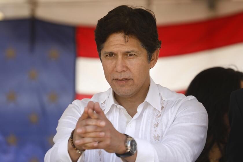 Then-mayoral candidate Kevin de Leon  at the 75th annual Memorial Day celebration  on May 30, 2022. 