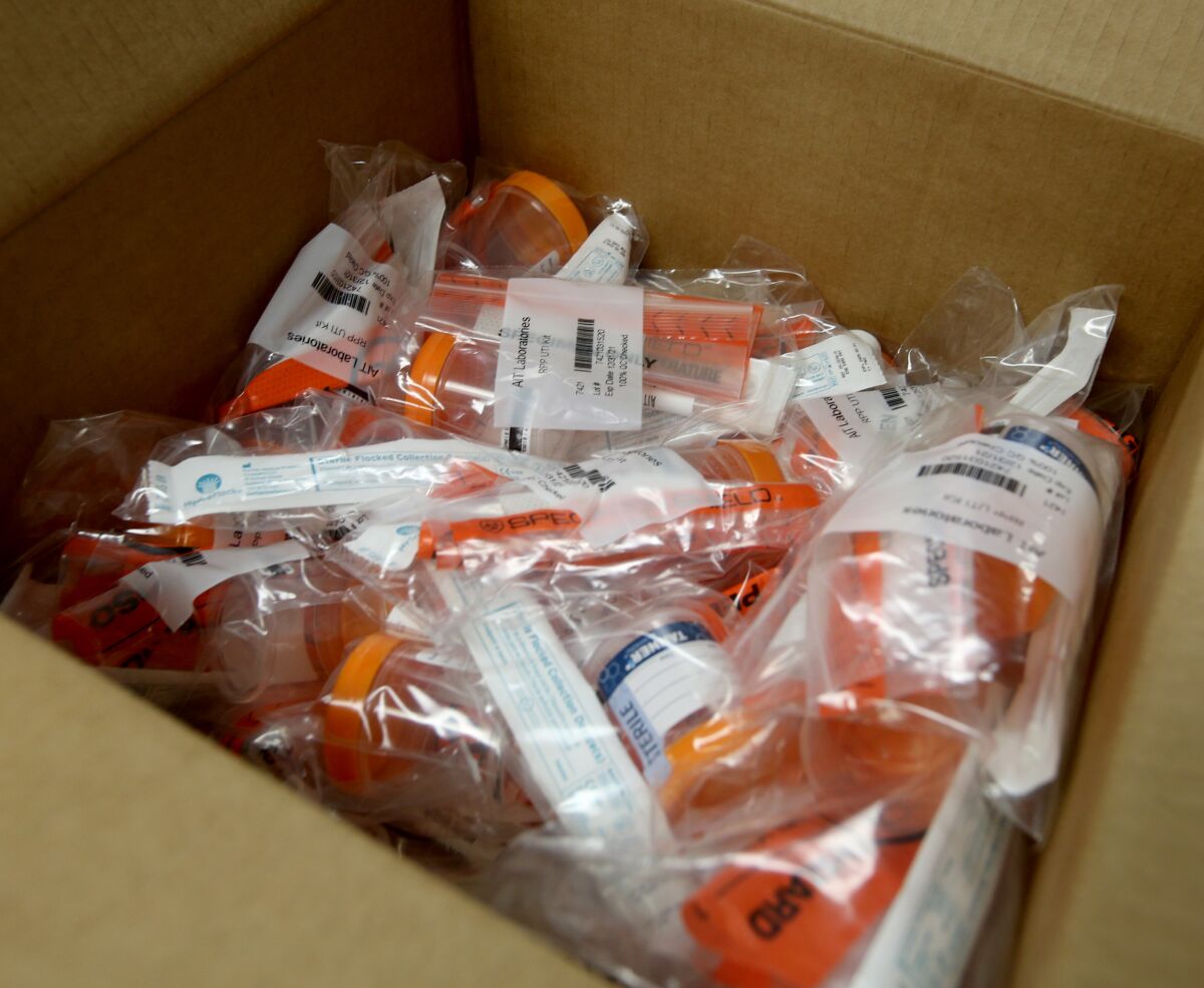 A box of coronavirus testing kits. Some private doctors and "concierge" physicians are offering testing services to patients who can pay for them.