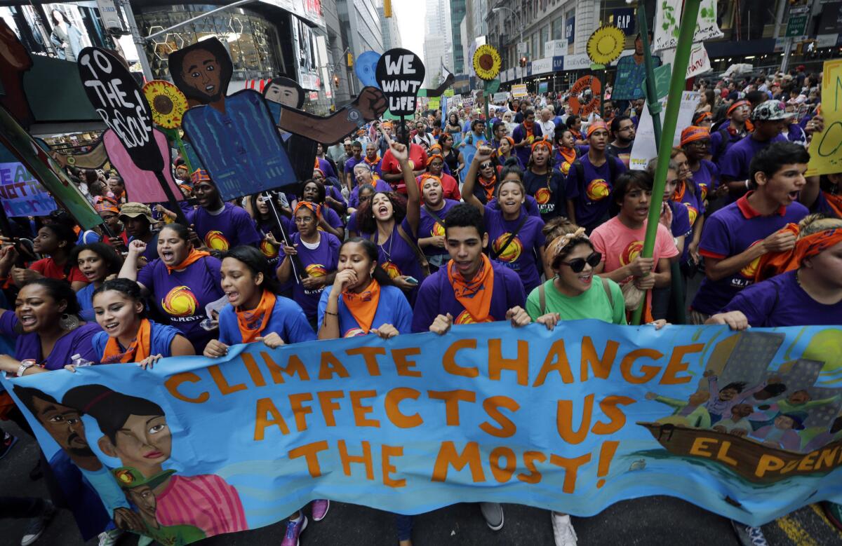 Thousands rally in New York in September for greater action on climate change.