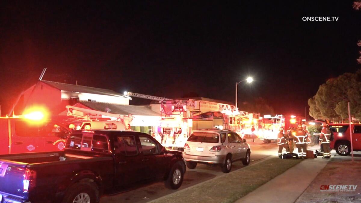 Fire rescue personnel respond to a blaze at a rehabilitation facility in Garden Grove.