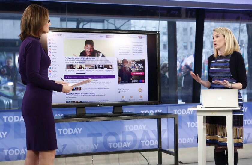 Yahoo CEO Marissa Mayer is seen introducing the website's redesign on NBC News' "Today."