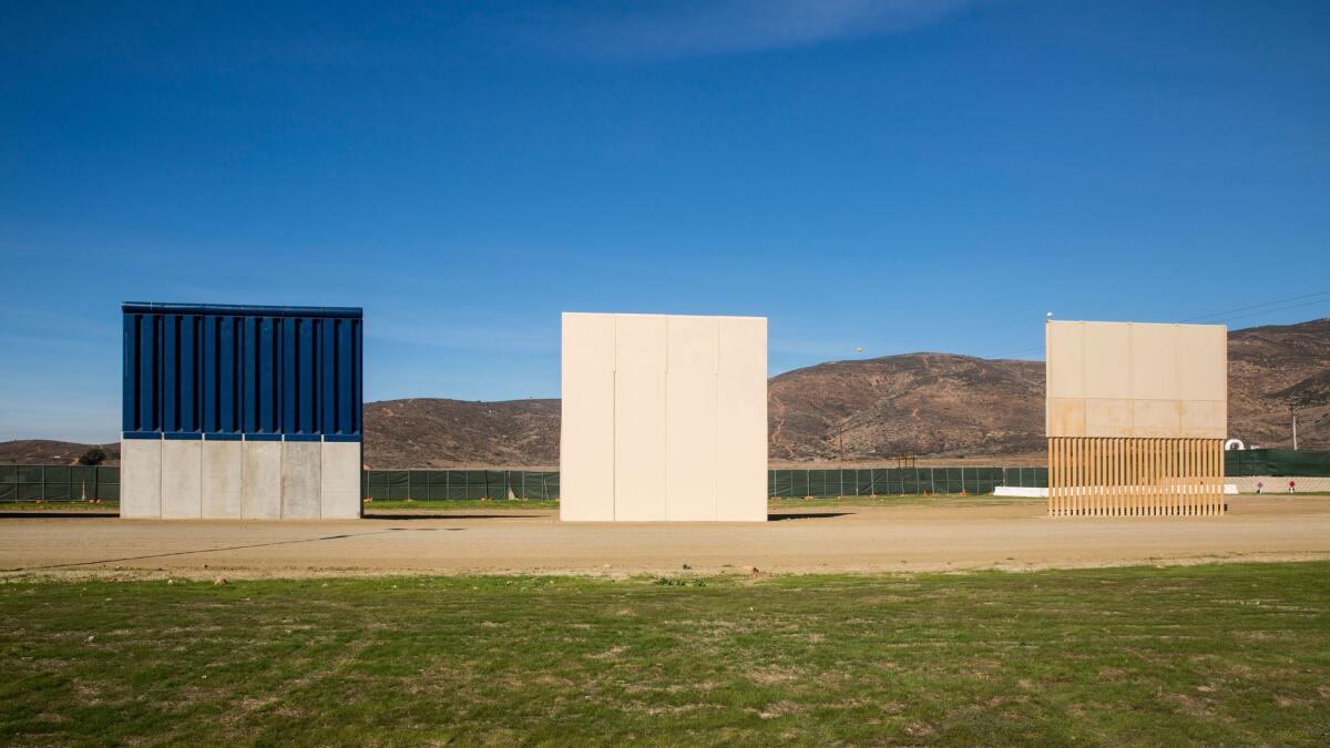 A view of the U.S. Customs and Border Protection wall prototypes along the U.S. Mexico border.