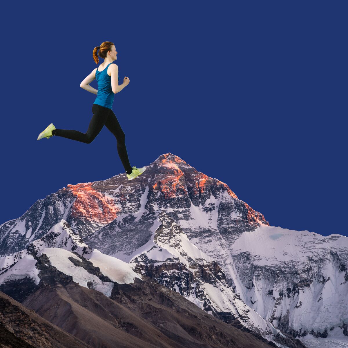 An illustration of a female runner on Mt. Everest.