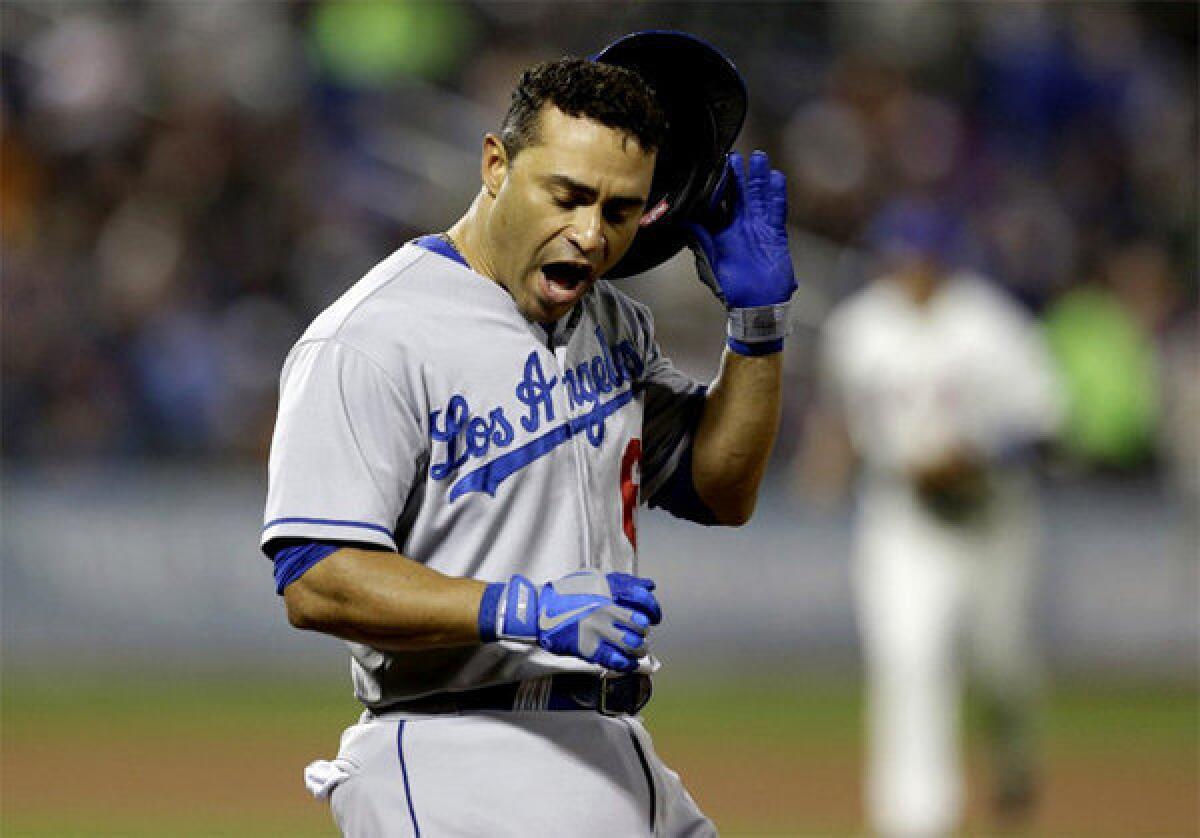 The Dodgers' Jerry Hairston Jr. reacts after grounding out against the New York Mets.