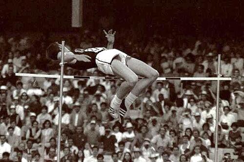 American high jump champion Dick Fosbury won the gold medal at the 1968 Olympic Games with a jump of 2.24 m, while inventing a new style dubbed the "Fosbury flop", used ever since by high jumpers all over the world.