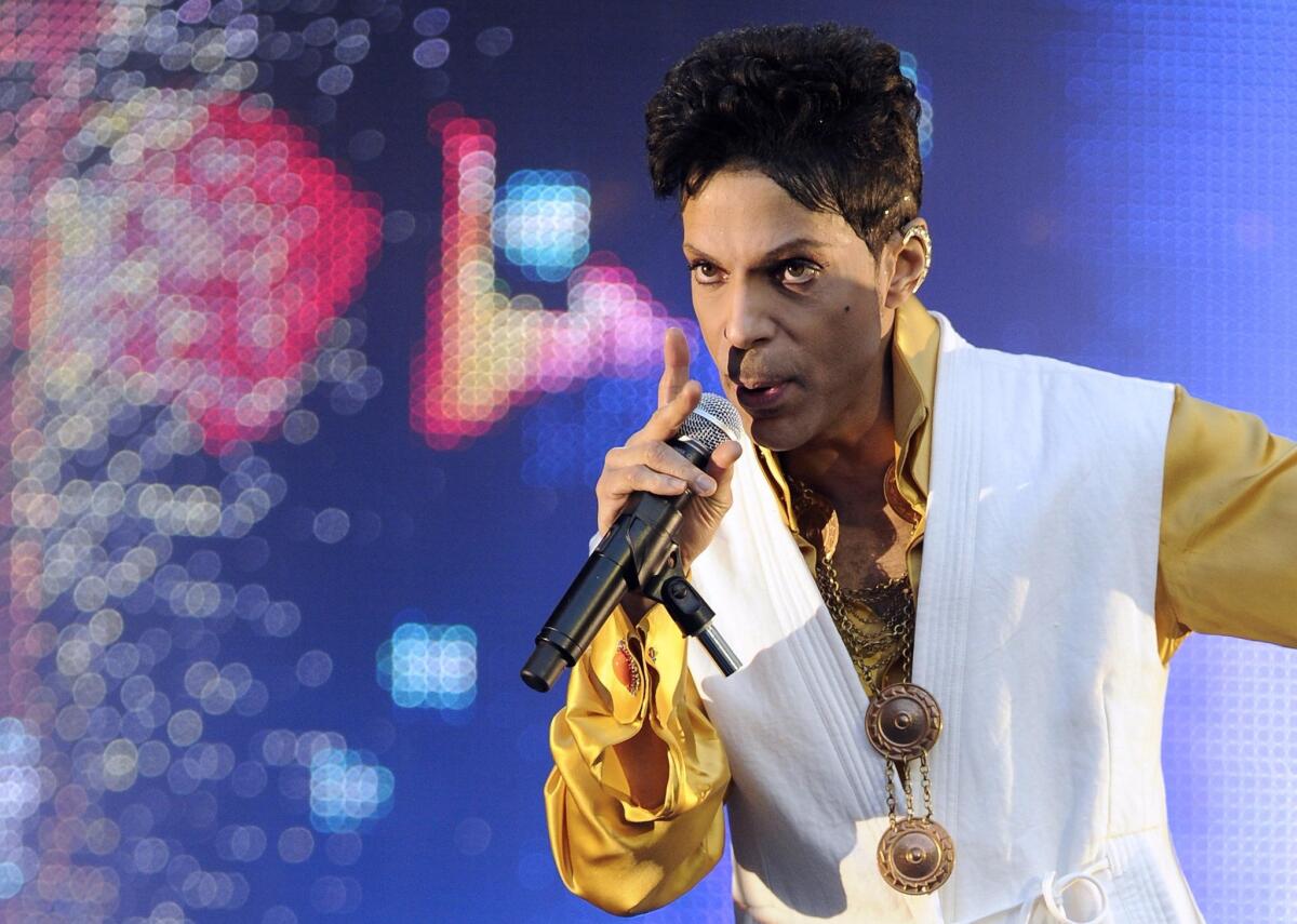 Prince performs at the Stade de France in Saint-Denis, outside Paris, in June 2011.
