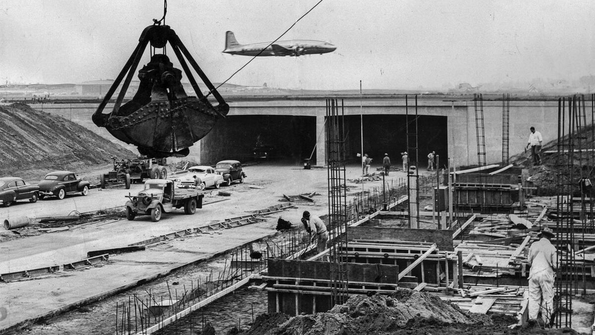 Oct. 15, 1952: Construction of the north portal of the Sepulveda Boulevard tunnel underneath Los Angeles International Airport.