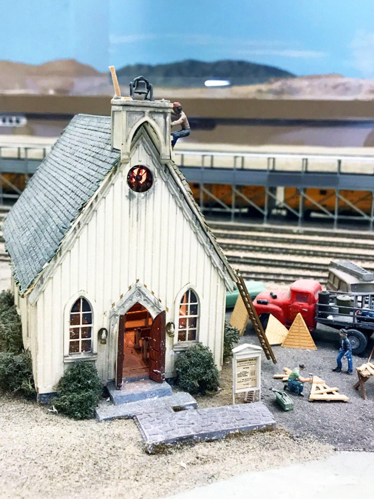 The incredibly detailed El Centro Church is part of a true-to-scale train layout at the San Diego Model Railroad Museum.