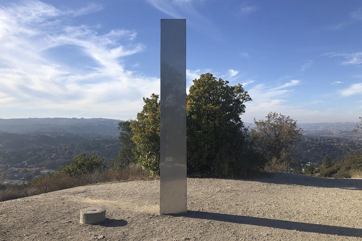 Monolith appears in California, similar to Utah one - Los Angeles Times Monolith Monolith appears in California, similar to Utah one - Los Angeles Times