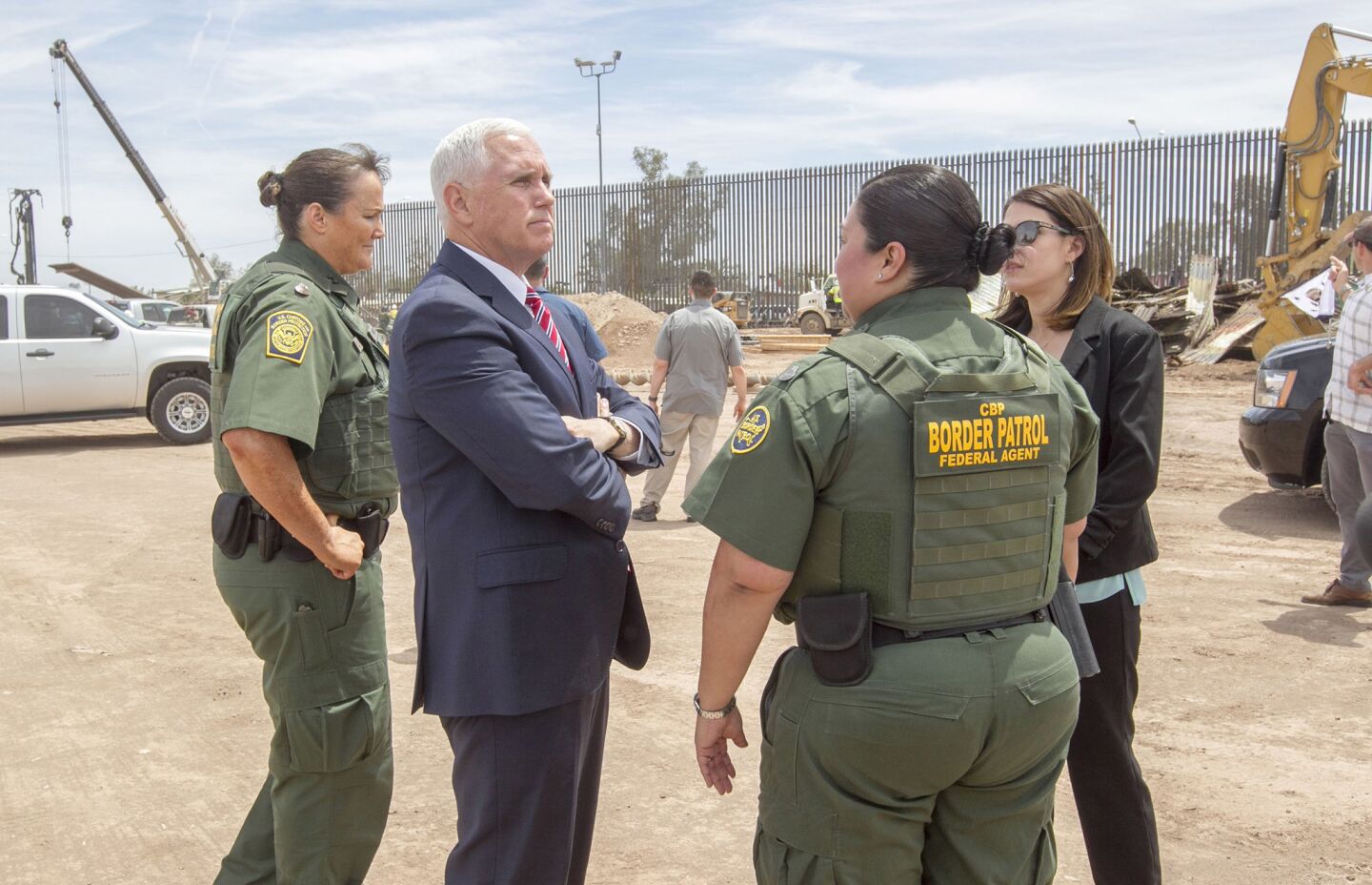 Vice President Mike Pence, center, meets with Border Patrol officials in Calexico on April 30.