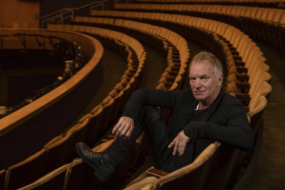 Sting wrote and performs in, “The Last Ship,” a very personal story about the seaside town where he grew up.  He was photographed at the Ahmanson Theater in downtown Los Angeles where the national tour begins. 