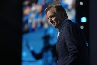 NFL Commissioner Roger Goodell walks off stage during the 2023 NFL Draft, Friday, April 28, 2023, in Kansas City, Mo. (AP Photo/Steve Luciano)