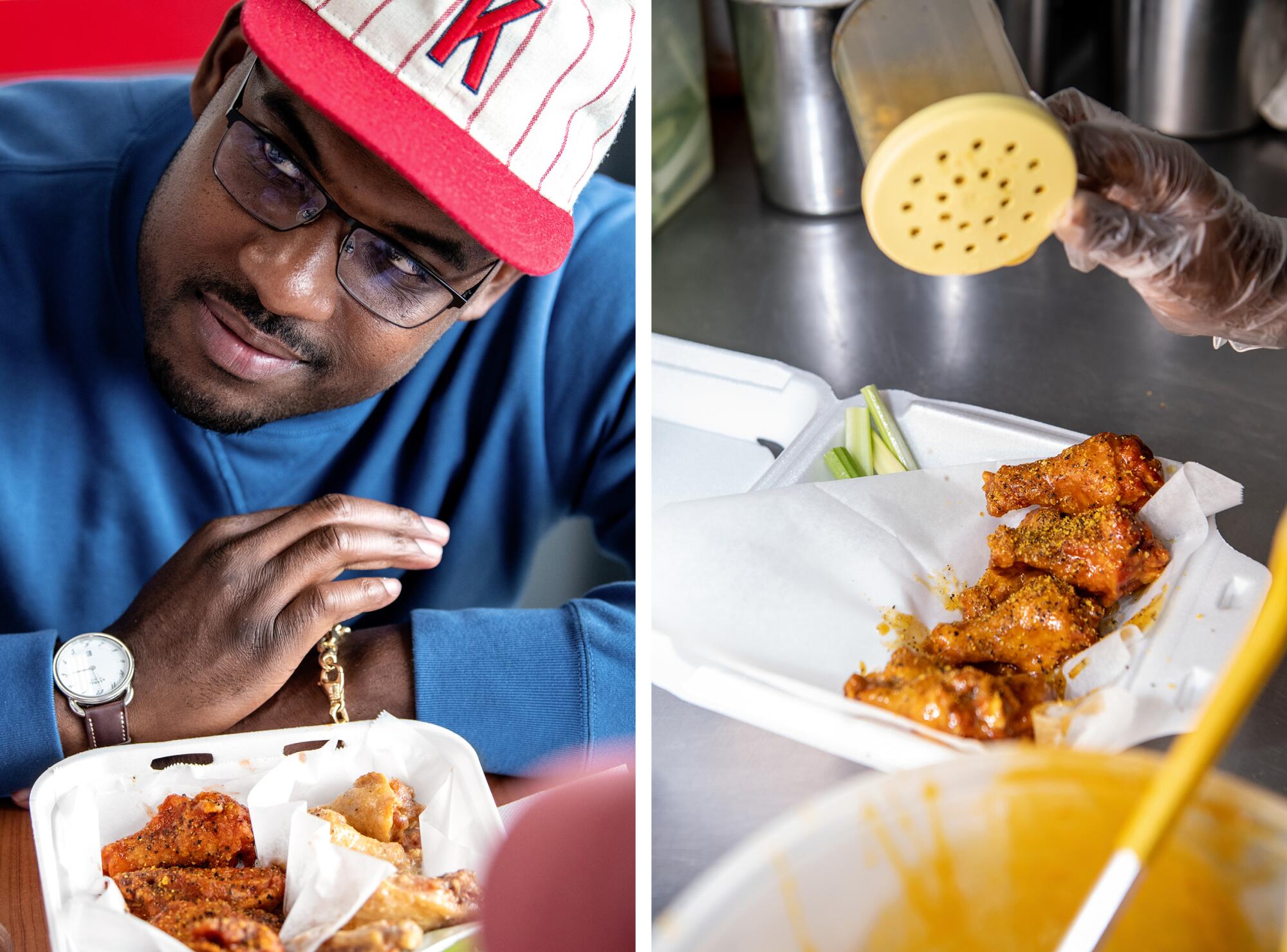 Lionel Boyce eats chicken wings at American Deli in Inglewood