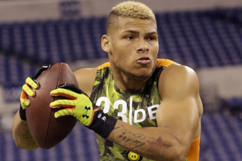 Tyrann Mathieu runs a drill at the NFL scouting combine in February.