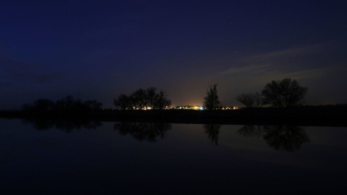 Nightfall on the Middle River in the Sacramento-San Joaquin Delta.