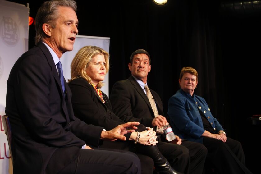 Candidates for the Los Angeles County Board of Supervisors, from left: Bobby Shriver, Pamela Conley-Ulich, John Duran and Sheila Kuehl.