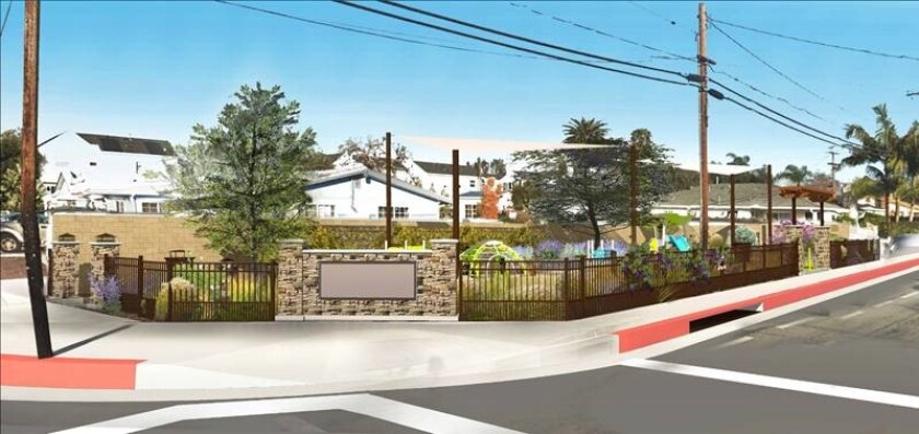 A rendering of a pocket park at University Drive and Santa Ana Avenue in Costa Mesa.