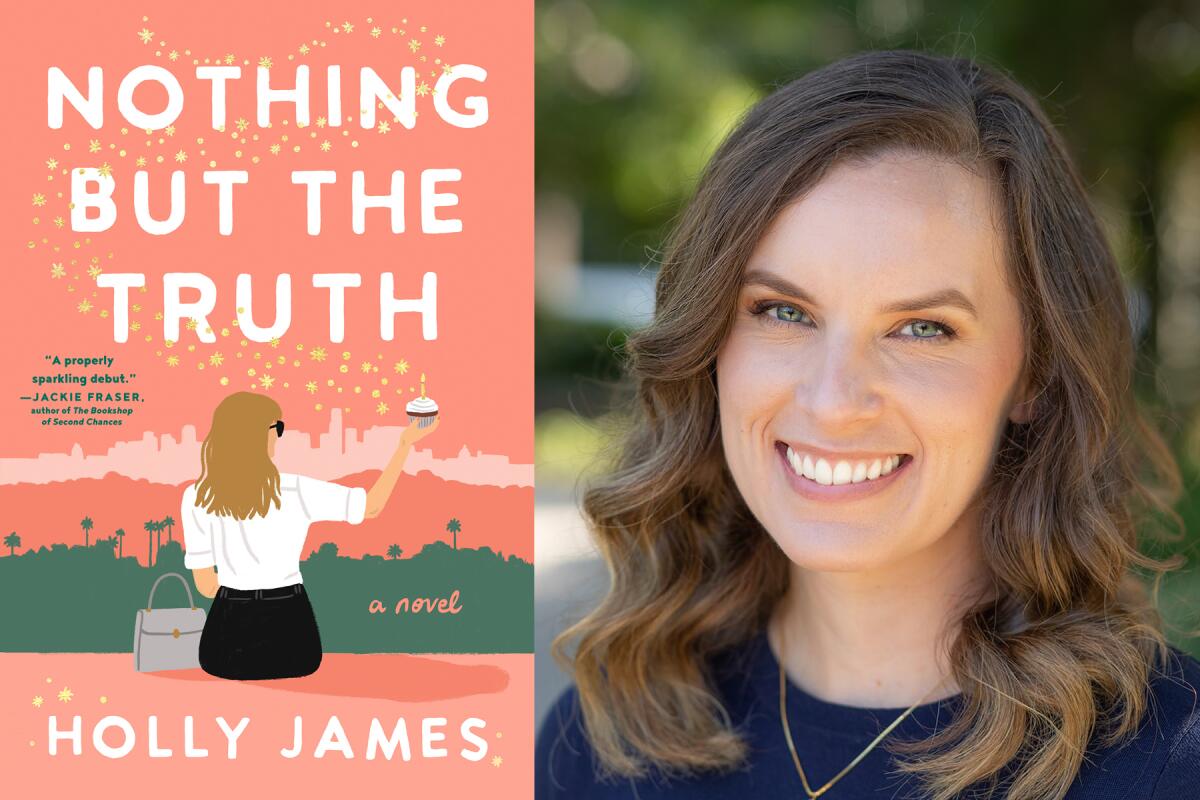 Author Holly James and the cover of her novel "Nothing But the Truth."